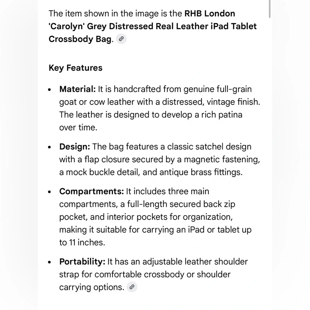 RHB London 'Carolyn' Grey Distressed Real Leather iPad Tablet Mens Crossbody Bag